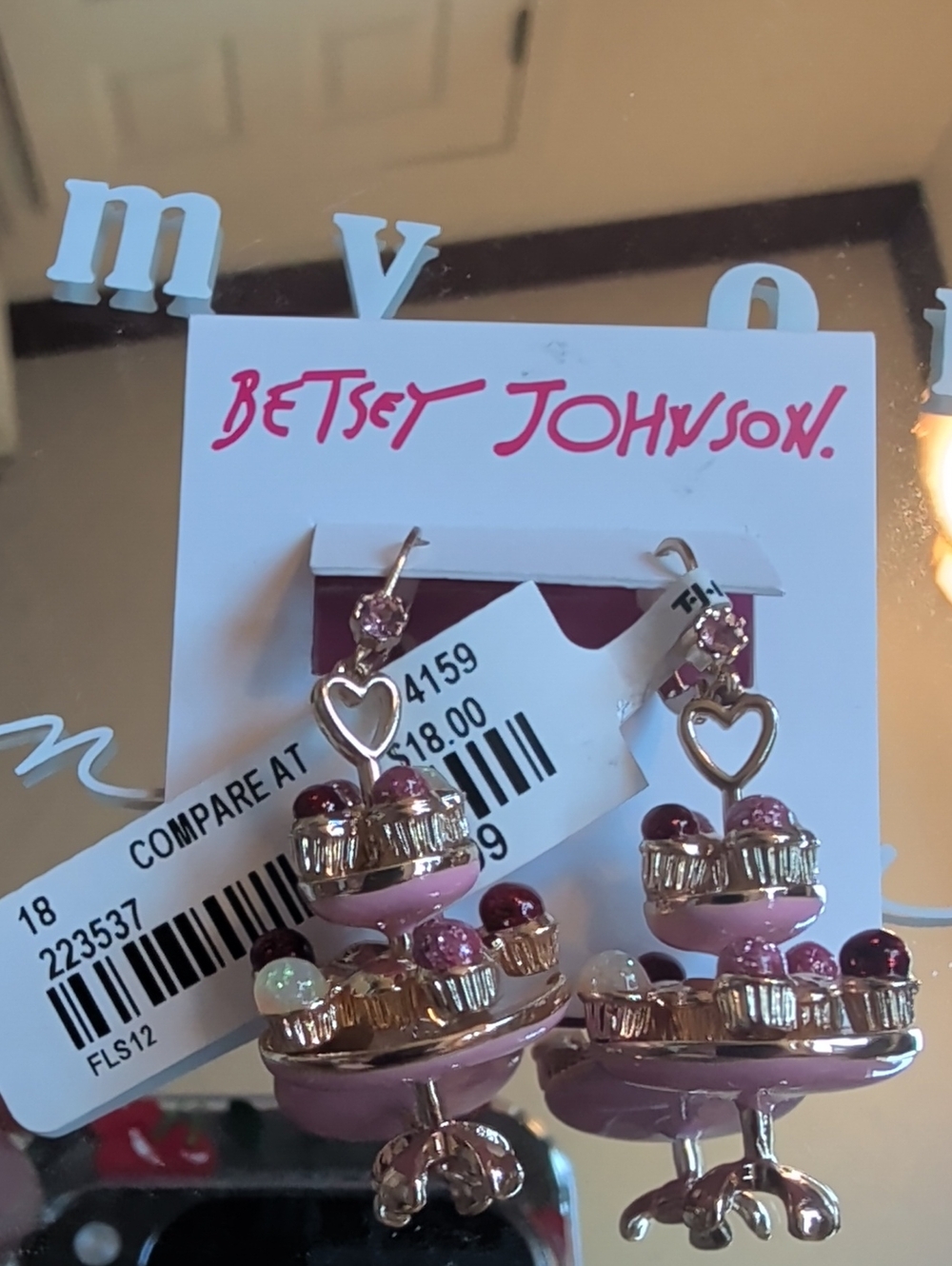 Betsey Johnson Pink and Gold Cupcake Tray Earrings